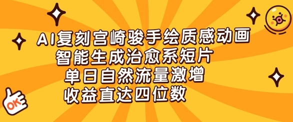AI复刻宫崎骏手绘质感动画，智能生成治愈系短片，单日自然流量激增，收益直达四位数小白网创_互联网创业项目_网络创业小白网创
