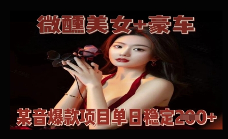 微醺美女+豪车，抖音爆款项目单日稳定2张+小白网创_互联网创业项目_网络创业小白网创