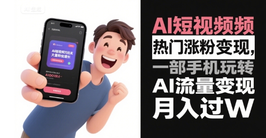 AI短视频热门涨粉变现，一部手机玩转AI流量变现，月入过W小白网创_互联网创业项目_网络创业小白网创