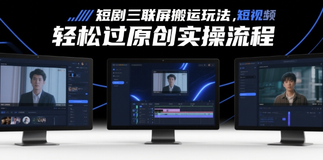 短剧三联屏搬运玩法，短剧搬运轻松过原创实操流程小白网创_互联网创业项目_网络创业小白网创