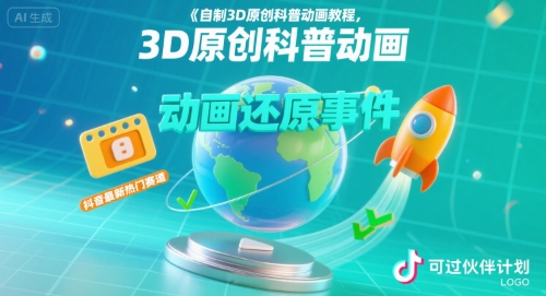 自制3D原创科普动画教程，动画还原事件，抖音最新热门赛道，可过伙伴计划小白网创_互联网创业项目_网络创业小白网创
