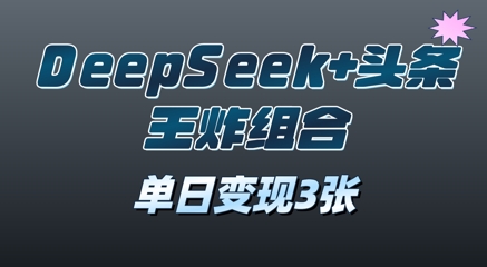 2025年DeepSeek+头条王炸组合，单日变现3张小白网创_互联网创业项目_网络创业小白网创