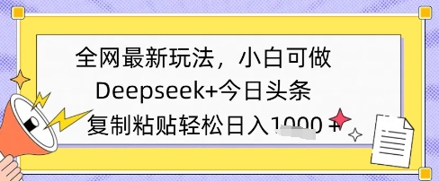 全网最新玩法，Deepseek+今日头条，只需要简单的复制粘贴即可，小白可做，日入多张小白网创_互联网创业项目_网络创业小白网创