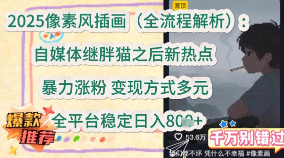 2025像素风插画(全流程解析)：自媒体继胖猫之后新热点，暴力涨粉，变现方式多元，全平台稳定日入多张小白网创_互联网创业项目_网络创业小白网创
