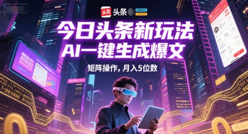 今日头条新玩法，AI一键生成爆文，矩阵操作，月入5位数小白网创_互联网创业项目_网络创业小白网创