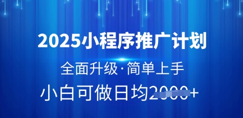 2025小程序推广计划，全面升级，简单上手，日均多张【揭秘】小白网创_互联网创业项目_网络创业小白网创