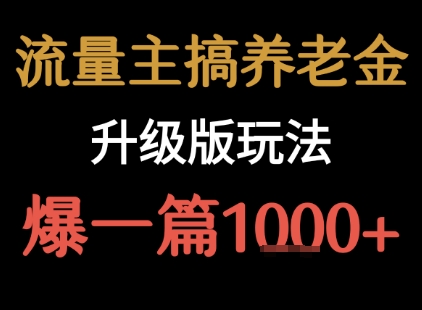 流量主之养老金升级版玩法  爆一篇收益1k+小白网创_互联网创业项目_网络创业小白网创