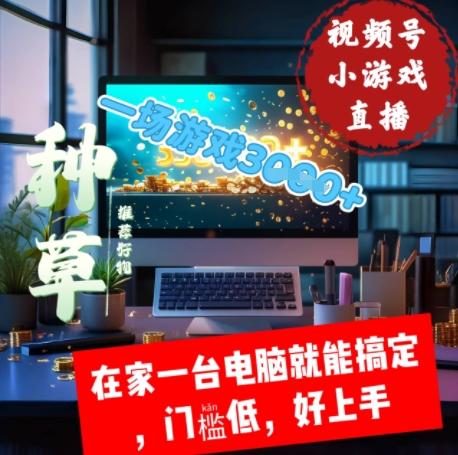 视频号小游戏直播，在家一台电脑就能搞定门槛低，好上手小白网创_互联网创业项目_网络创业小白网创