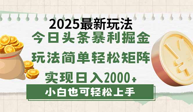 （14120期）今日头条2025最新玩法，思路简单，复制粘贴，轻松实现矩阵日入2000+小白网创_互联网创业项目_网络创业小白网创