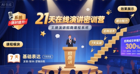 21天在线演讲密训营，王牌演讲招商课程系统小白网创_互联网创业项目_网络创业小白网创