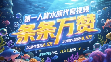 第一人称水族代言视频，条条万赞，20条作品涨粉7.8W，多种变现方式月入五位数小白网创_互联网创业项目_网络创业小白网创