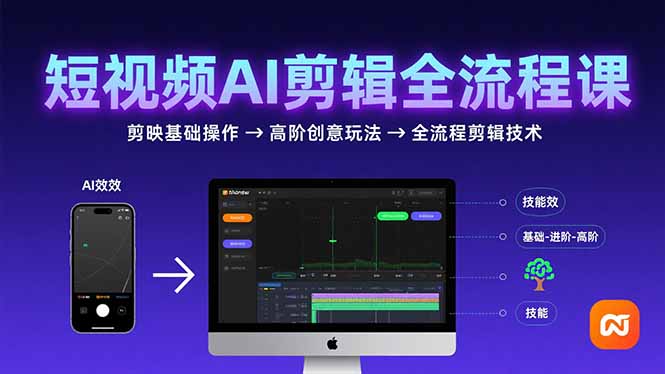 （15647期）短视频AI剪辑技能，从剪映基础操作到高阶创意玩法，全流程剪辑技术小白网创_互联网创业项目_网络创业小白网创
