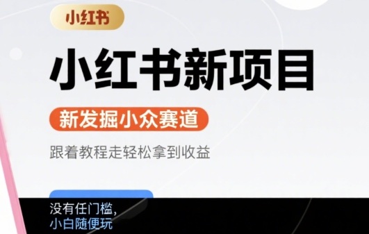 小红书新项目，新发掘出来的小众赛道 ，跟着教程走轻松拿到收益，没有任何门槛，小白随便玩小白网创_互联网创业项目_网络创业小白网创