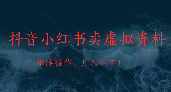 抖音小红书卖虚拟资料，市场需求一直存在，矩阵操作，月入1w+小白网创_互联网创业项目_网络创业小白网创