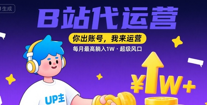 【B站代运营 】你出账号，我来运营，每月最高躺入1W，超级风口【揭秘】小白网创_互联网创业项目_网络创业小白网创
