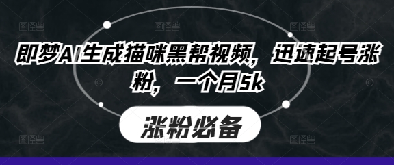 即梦AI生成猫咪黑帮视频，迅速起号涨粉，一个月5k小白网创_互联网创业项目_网络创业小白网创