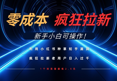 利用小红书种草知乎漏洞，零成本疯狂拉新日入数张，新手小白可操作小白网创_互联网创业项目_网络创业小白网创