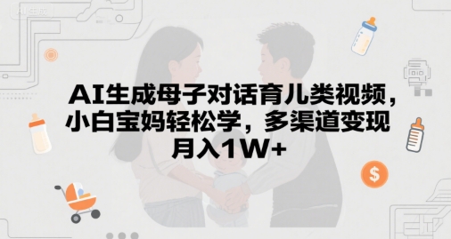 AI生成母子对话育儿类视频，小白宝妈轻松学，多渠道变现，月入1W+小白网创_互联网创业项目_网络创业小白网创