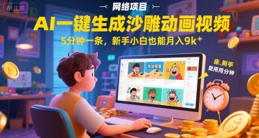 AI一件生成沙雕动画视频，5分钟一条，新手小白也能月入9k+小白网创_互联网创业项目_网络创业小白网创