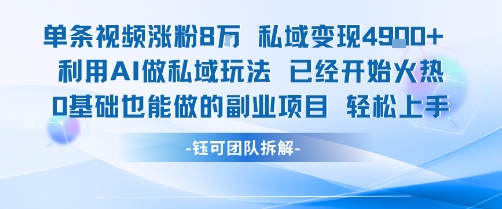 单条视频私域变现4.9k+利用AI做私域玩法 已经开始火热0基础也能做的副业项目轻松上手小白网创_互联网创业项目_网络创业小白网创