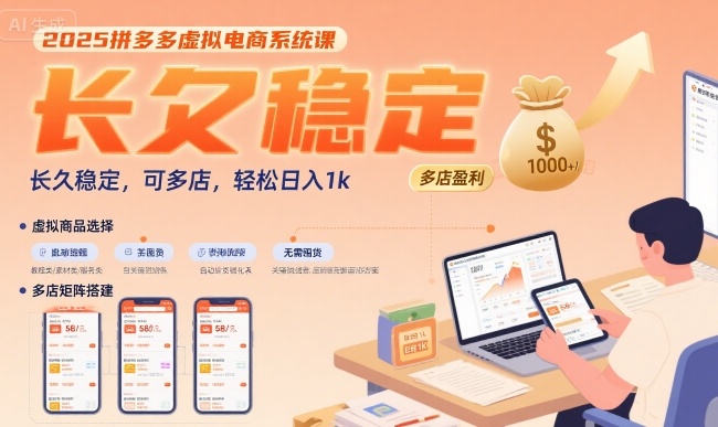 2025拼多多虚拟电商系统课，长久稳定，可多店，轻松日入1k小白网创_互联网创业项目_网络创业小白网创