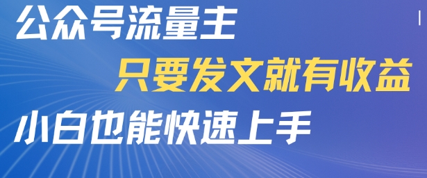 公众号流量主，只要发文就有收益，小白也能快速上手小白网创_互联网创业项目_网络创业小白网创