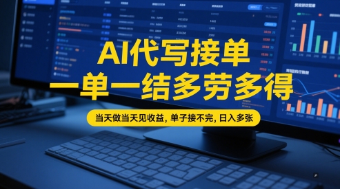 AI代写接单，一单一结多劳多得，当天做当天见收益，单子接不完，日入多张【全网最全实操课程】小白网创_互联网创业项目_网络创业小白网创
