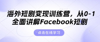海外短剧变现训练营，从0-1全面讲解Facebook短剧小白网创_互联网创业项目_网络创业小白网创
