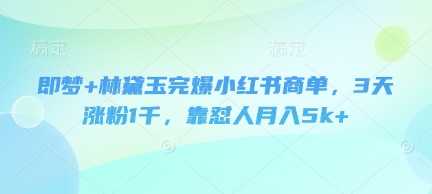 即梦+林黛玉完爆小红书商单，3天涨粉1千，靠怼人月入5k+小白网创_互联网创业项目_网络创业小白网创