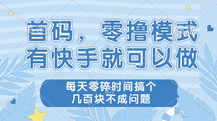 首码，零撸模式，有快手就可以做，每天零碎时间搞个几张不成问题【揭秘】小白网创_互联网创业项目_网络创业小白网创