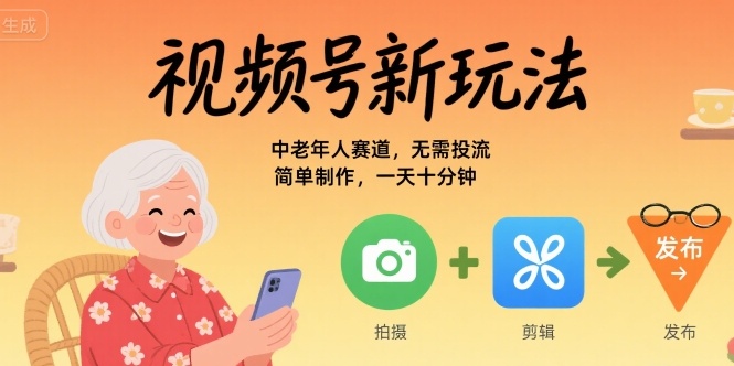视频号新玩法，中老年人赛道，无需投流，简单制作，一天十分钟，月入1W小白网创_互联网创业项目_网络创业小白网创