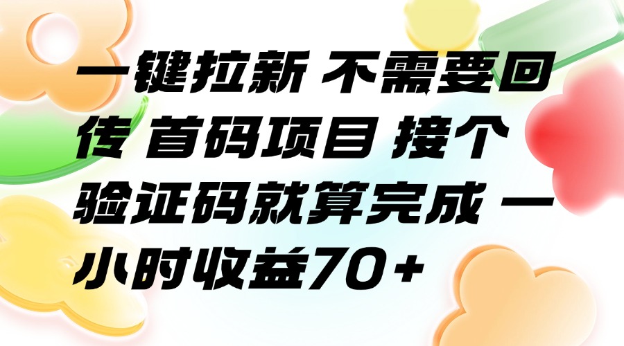 （15588期）一键拉新 不需要回传 首码项目 接个验证码就算完成 一小时收益70+小白网创_互联网创业项目_网络创业小白网创