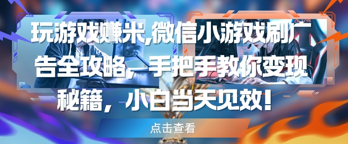 玩游戏挣米，微信小游戏刷广告全攻略，手把手教你变现秘籍，小白当天见效小白网创_互联网创业项目_网络创业小白网创