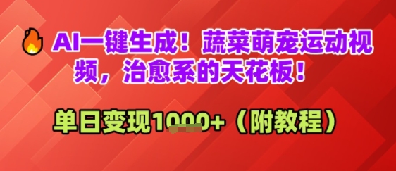 AI一键生成！蔬菜萌宠运动视频，治愈系的天花板！单日变现多张小白网创_互联网创业项目_网络创业小白网创