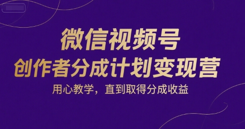微信视频号创作者分成计划变现营，用心教学，直到取得分成收益小白网创_互联网创业项目_网络创业小白网创