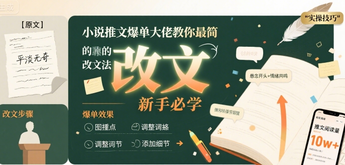 小说推文爆单大佬教你最简单的改文方法实操课，新手必学小白网创_互联网创业项目_网络创业小白网创