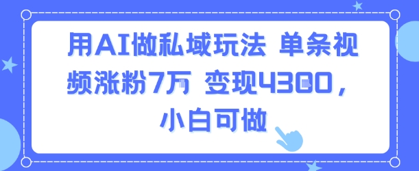 用AI做私域玩法，单条视频涨粉7W变现4.3k，小白可做小白网创_互联网创业项目_网络创业小白网创