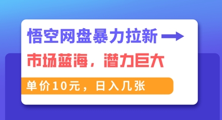 悟空网盘暴力拉新：一单10元，市场空白，日入几张小白网创_互联网创业项目_网络创业小白网创