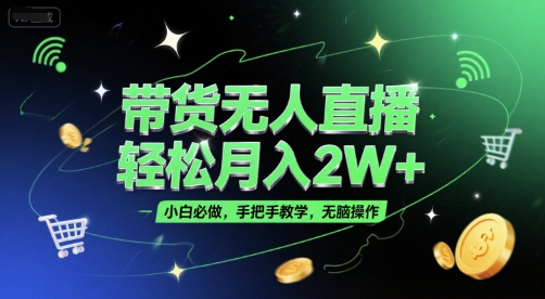 带货无人直播，轻松月入2W+，小白必做，手把手教学，无脑操作(附学习资料)小白网创_互联网创业项目_网络创业小白网创