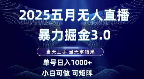 2025五月无人直播暴力掘金3.0，当天上手，当天拿结果，单号日入1k+小白可做可矩阵【揭秘】小白网创_互联网创业项目_网络创业小白网创