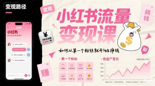 小红书流量变现课，如何从第一个粉丝就开始挣钱小白网创_互联网创业项目_网络创业小白网创
