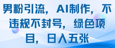 男粉引流，AI制作，不违规不封号，绿色项目，日入五张小白网创_互联网创业项目_网络创业小白网创