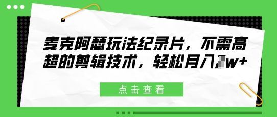 麦克阿瑟玩法纪录片，不需高超的剪辑技术，轻松月入1w+小白网创_互联网创业项目_网络创业小白网创