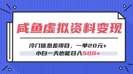 咸鱼虚拟资料变现，冷门信息差项目，一单20.小白一天也能日入5张小白网创_互联网创业项目_网络创业小白网创