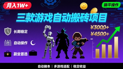 三款游戏自动搬砖，月入1W+，长期稳定收益副业项目，全程躺平操作【揭秘】小白网创_互联网创业项目_网络创业小白网创