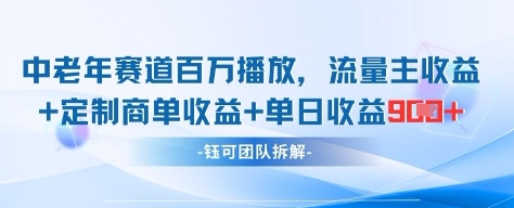 中老年赛道百万播放+流量主收益+定制收益，单日收益9张小白网创_互联网创业项目_网络创业小白网创