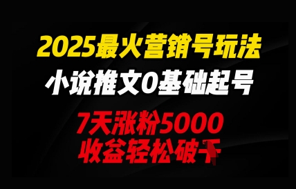 2025最火营销号玩法：小说推文0基础起号，7天涨粉5000，收益轻松破k小白网创_互联网创业项目_网络创业小白网创