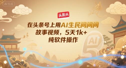 在头条号上用AI生民间故事视频，5天1k+，纯软件操作小白网创_互联网创业项目_网络创业小白网创