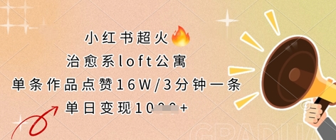 小红书超火的治愈系loft公寓，单条作品点赞16W，3分钟一条，单日变现数张小白网创_互联网创业项目_网络创业小白网创