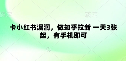 卡小红书漏洞，做知乎拉新 一天3张起，有手机即可小白网创_互联网创业项目_网络创业小白网创